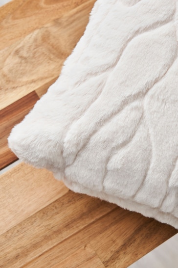 BHS Cream Luxury Embossed Rabbit Faux Fur Cushion