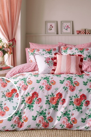 Cath Kidston Red Archive Rose Duvet Cover and Pillowcase Set