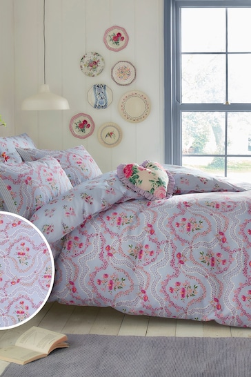 Cath Kidston Blue Affinity Floral Duvet Cover and Pillowcase Set