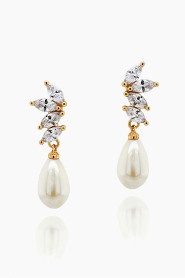 Ivory & Co Gold Ashbourne R Classic Crystal And Pearl Drop Earrings