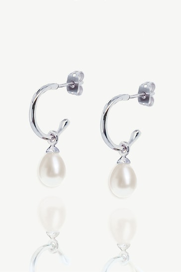 Ivory & Co Silver Harrow Modern Pearl Hoop Earrings