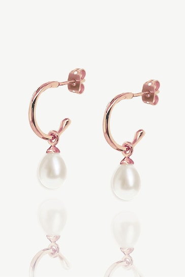 Ivory & Co Rose Gold Harrow Modern Pearl Hoop Earrings