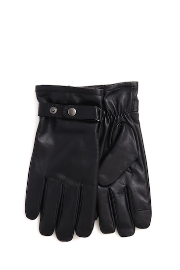 Jones Bootmaker Mens Adjustable Leather Black Gloves