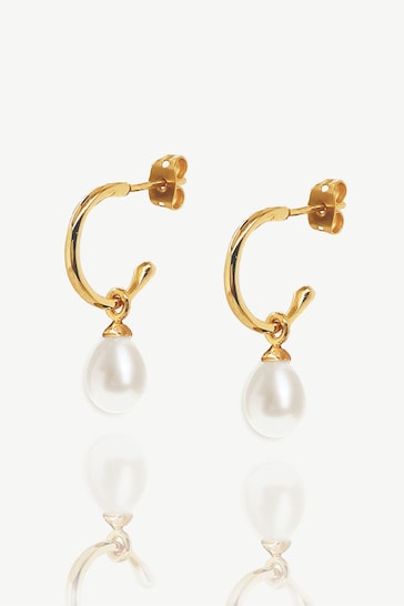 Ivory & Co Gold Harrow Modern Pearl Hoop Earrings