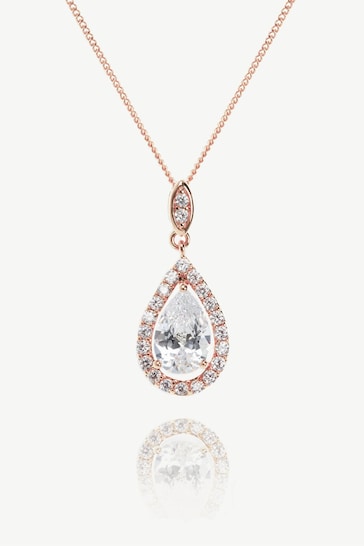 Ivory & Co Rose Gold Belmont And Crystal Teardrop Pendant