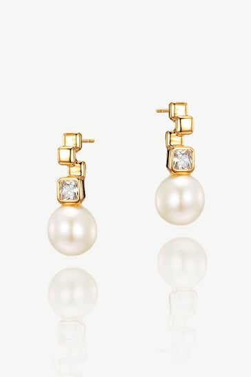 Ivory & Co Gold St Louis Crystal Modern Abstract Pearl Drop Earrings