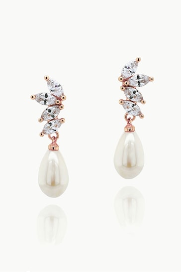 Ivory & Co Rose Gold Ashbourne R Classic Crystal And Pearl Drop Earrings