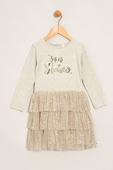 Miss Natural Long Sleeve 2-in-1 Style Sequin Detail Dress with Tutu Skirt