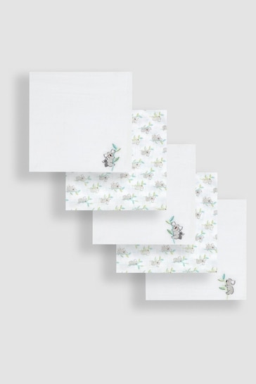 JoJo Maman Bébé Grey/White 5-Pack Embroidered Muslin Squares