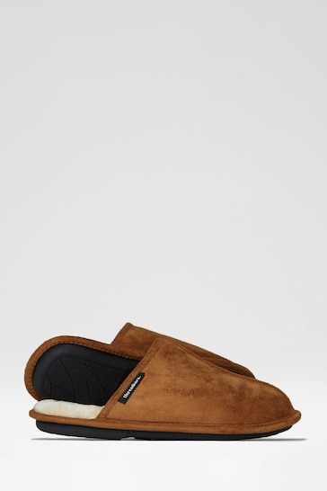 Threadbare Brown Faux Fur Lined Suedette Mule Slippers