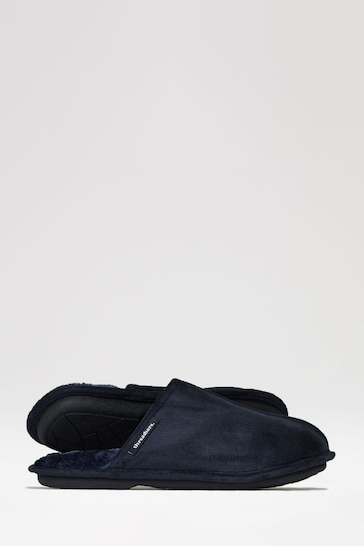 Threadbare Navy Faux Fur Lined Suedette Mule Slippers