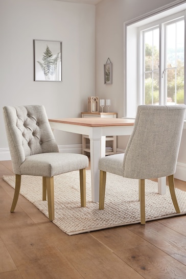 Set of 2 Mid Natural Chunky Weave Wolton Collection Luxe Light Wood Leg Dining Chairs