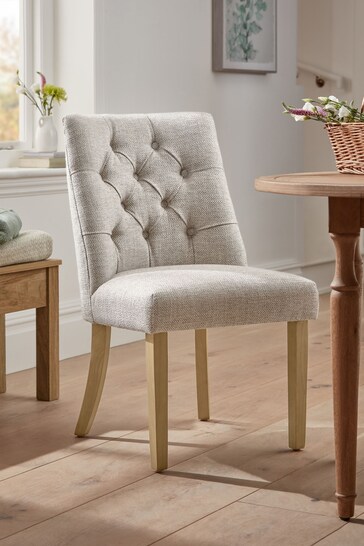 Set of 2 Mid Natural Chunky Weave Wolton Collection Luxe Light Wood Leg Dining Chairs