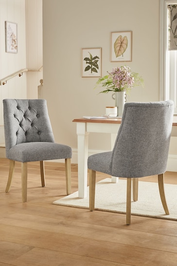 Set of 2 Mid Grey Chunky Weave Wolton Collection Luxe Light Wood Leg Dining Chairs
