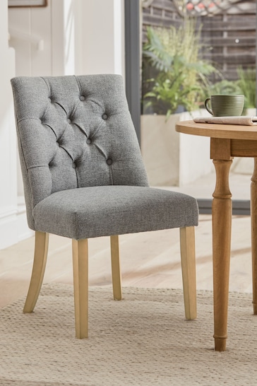 Set of 2 Mid Grey Chunky Weave Wolton Collection Luxe Light Wood Leg Dining Chairs