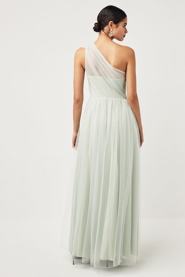Maya Light Green One Shoulder Tulle Bridesmaid Dress With Applique