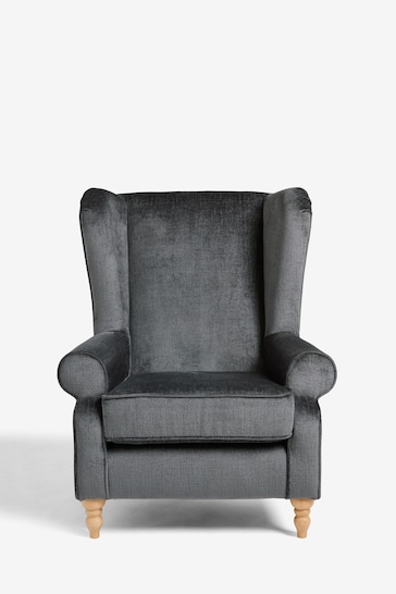 Plush Chenille Slate Blue Grande Sherlock Highback Armchair