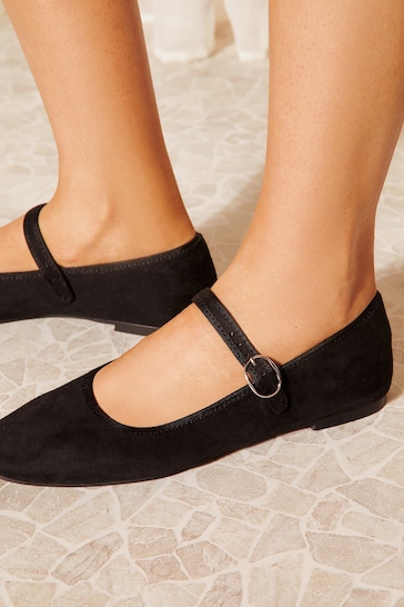 Friends Like These Black Wide FIt Square Toe Mary Jane Ballet Pump Shoes