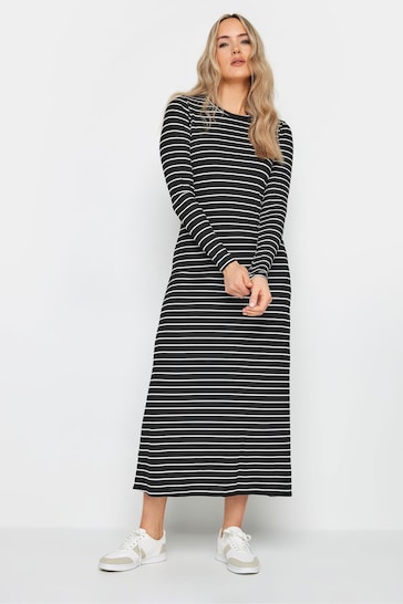 Long Tall Sally Black Long Sleeve Stripe Ribbed Dress