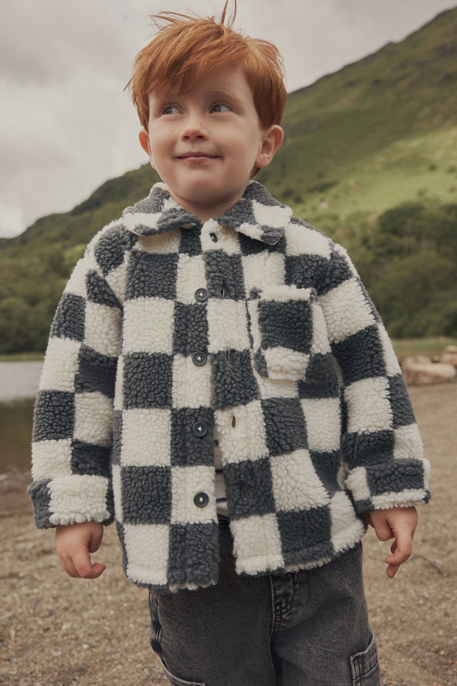 Buy Grey Checkerboard Borg Fleece Shacket 3mths 7yrs from the Next UK online shop