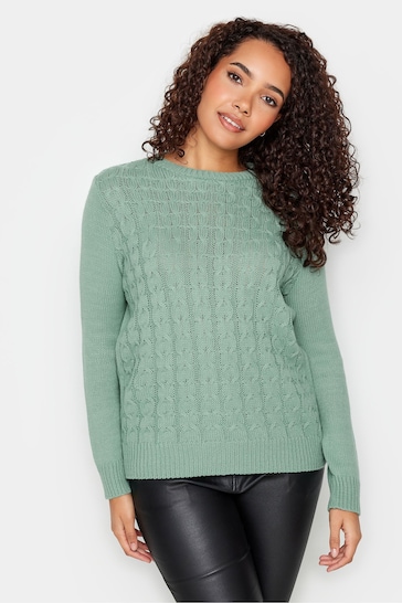 M&Co Green All-Over Front Cable Jumper