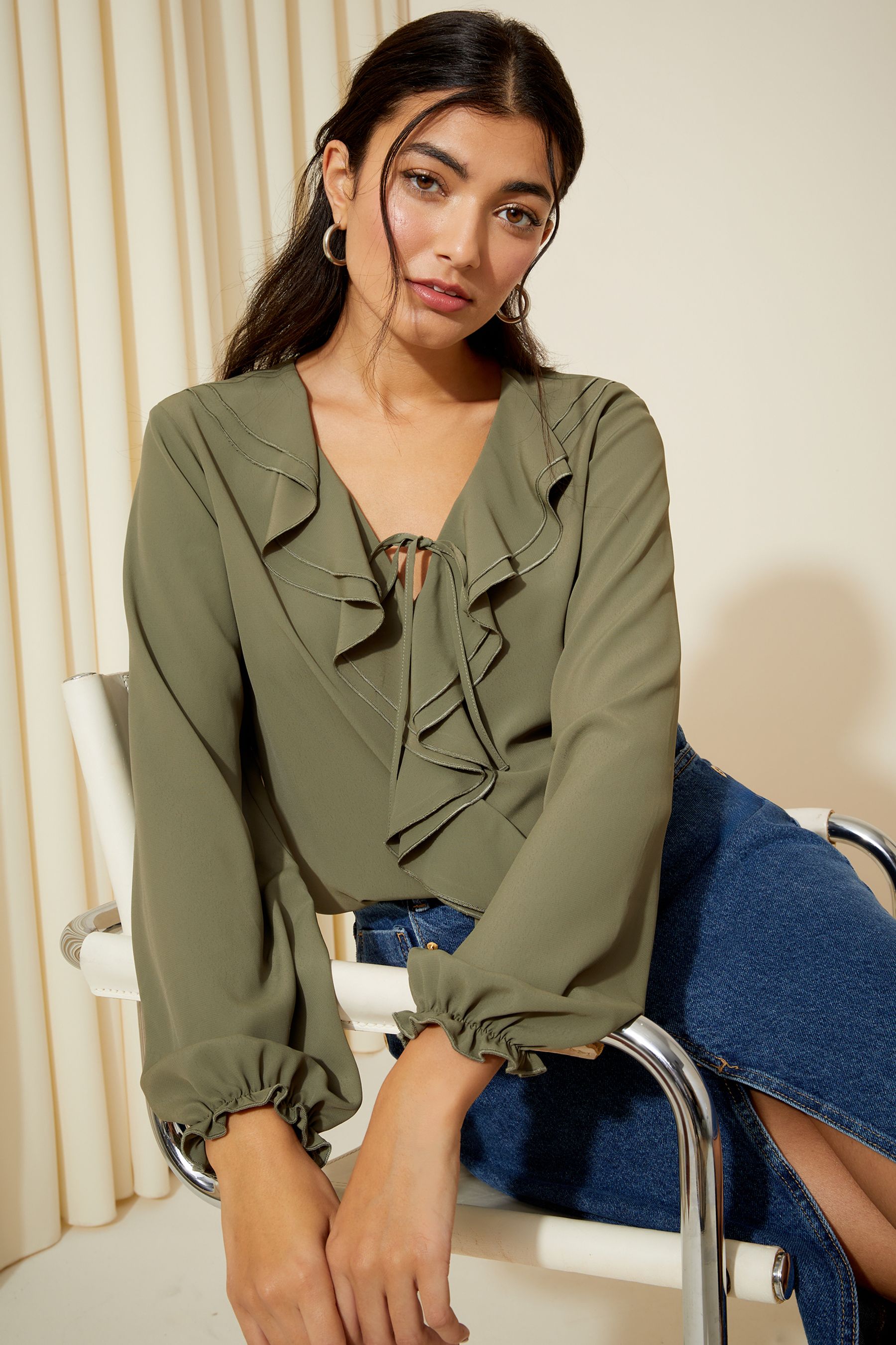 Double ruffle sleeve blouse shop