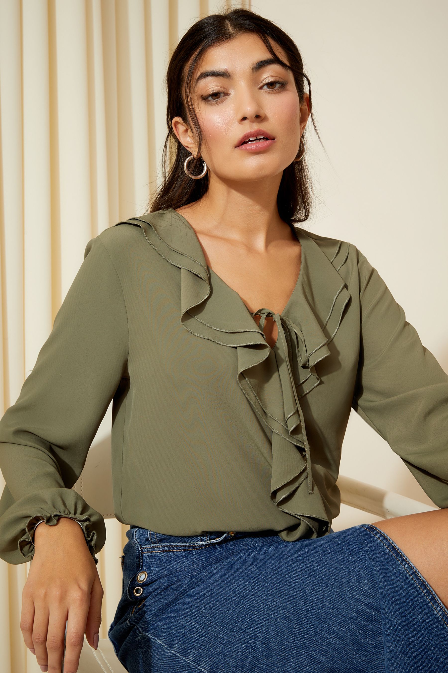 Double ruffle new arrivals sleeve blouse