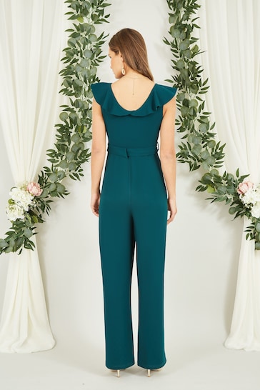 Mela Green Jumpsuit With Gold Buckle and Frill Detail