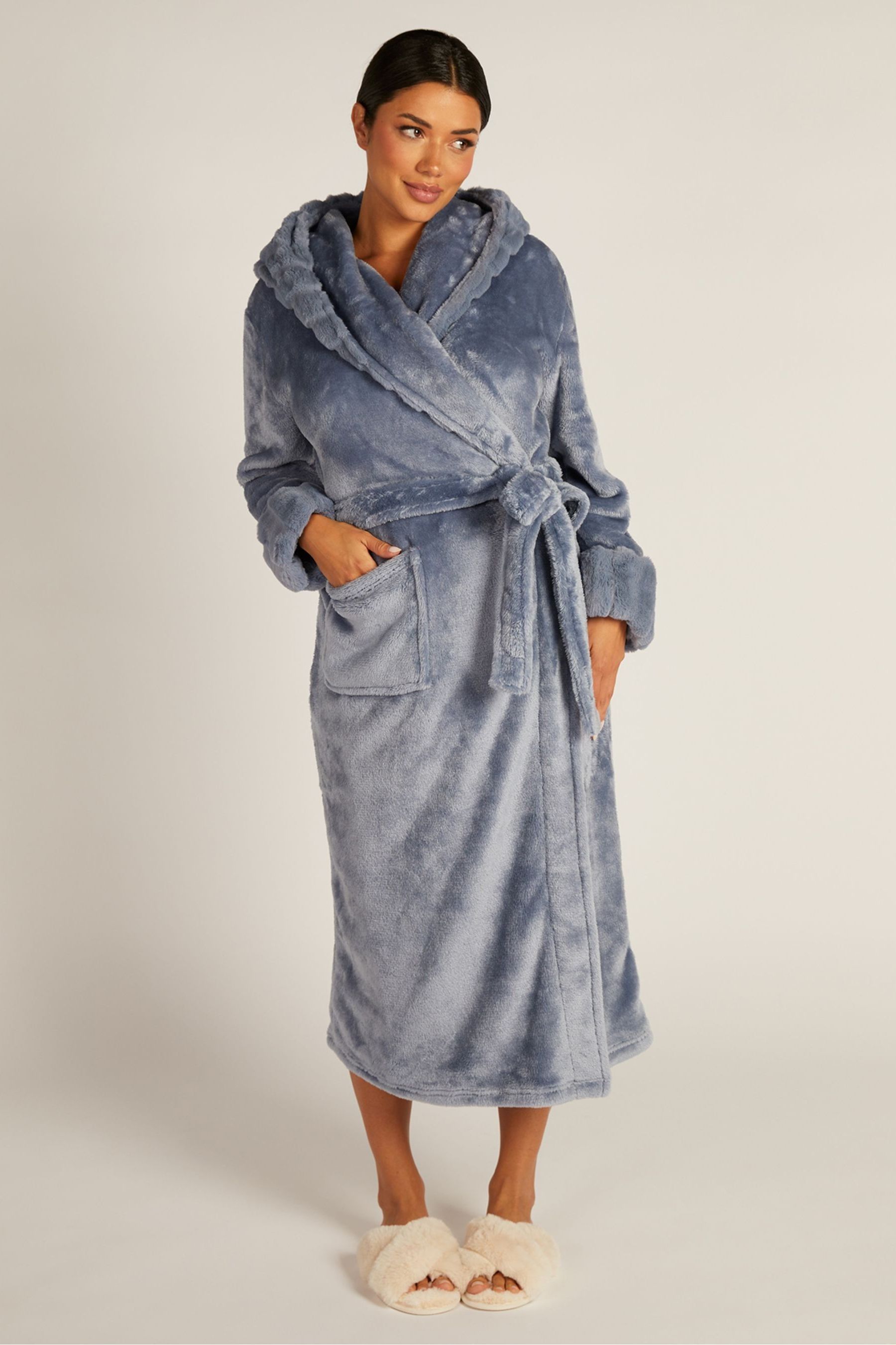 Premium fluffy 2024 trim maxi robe