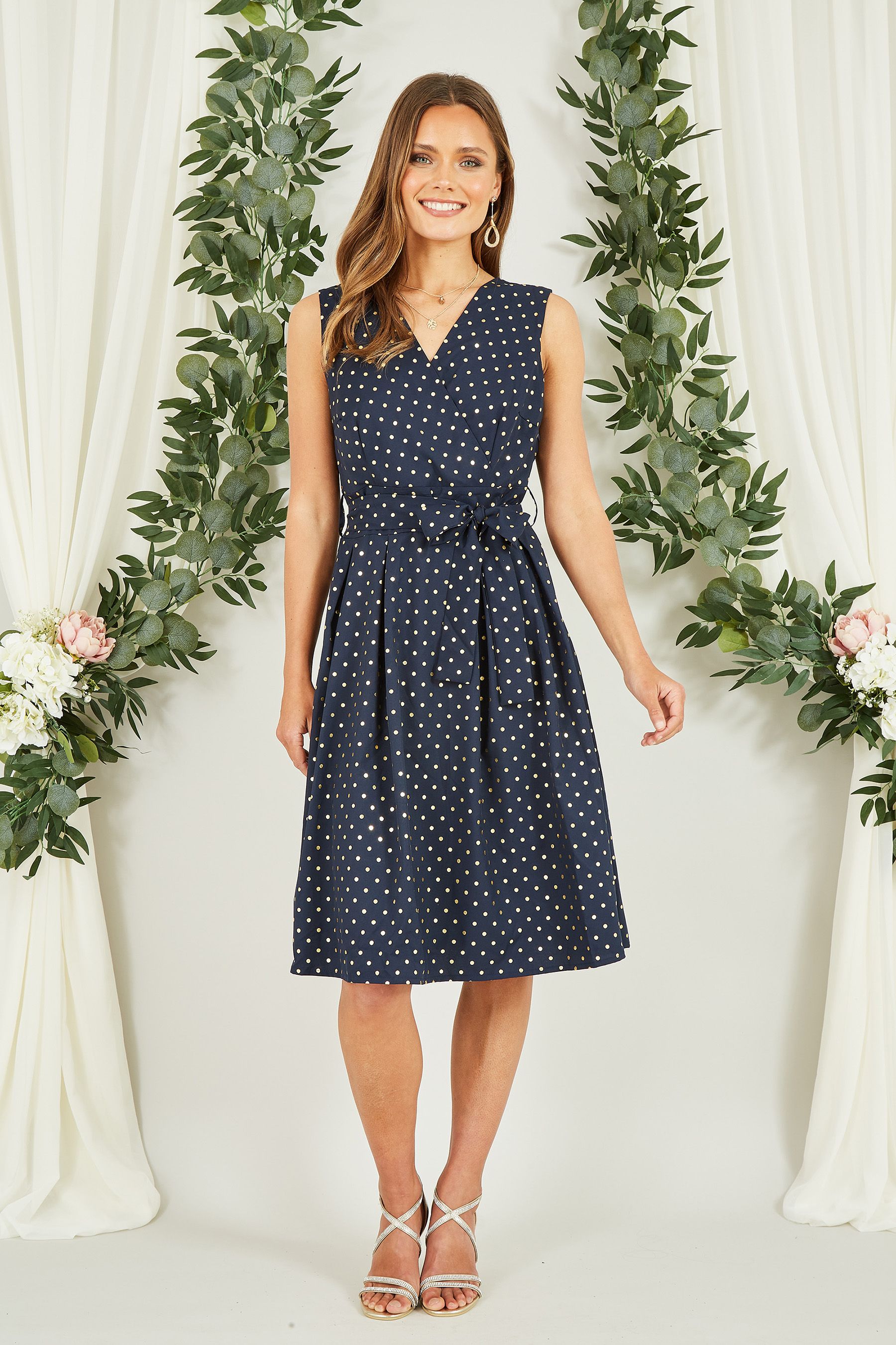 Navy spot deals wrap dress