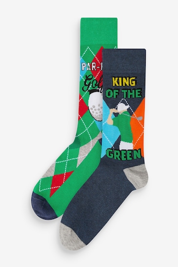 Green Golf Fun Pattern Socks 2 Pack