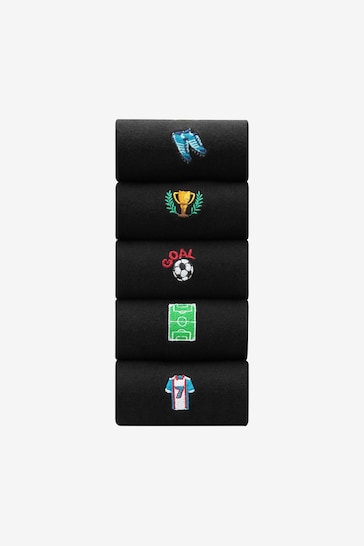 Black Football Fun Embroidered Socks 5 Pack