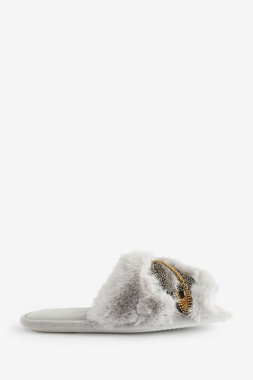 Accessorize Grey Faux Fur Planet Mules Slippers