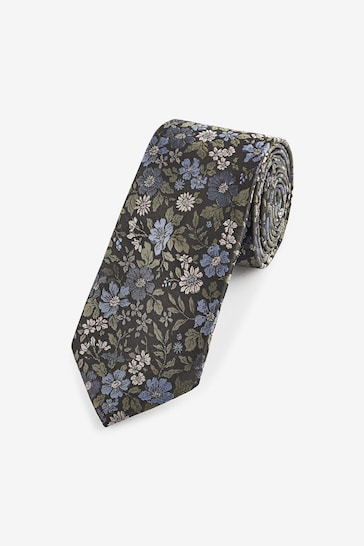 Forest Green Floral/Polka Dot Textured Tie With Tie Clip 2 Pack