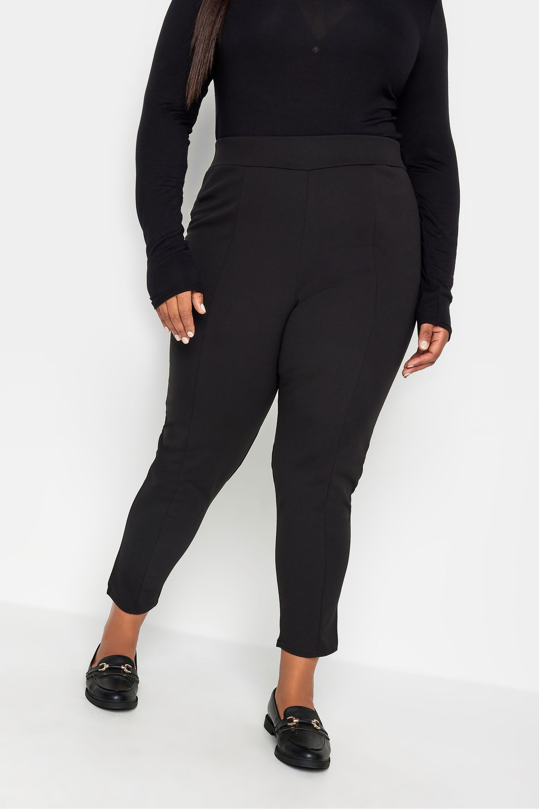 Black stretch top tapered trousers
