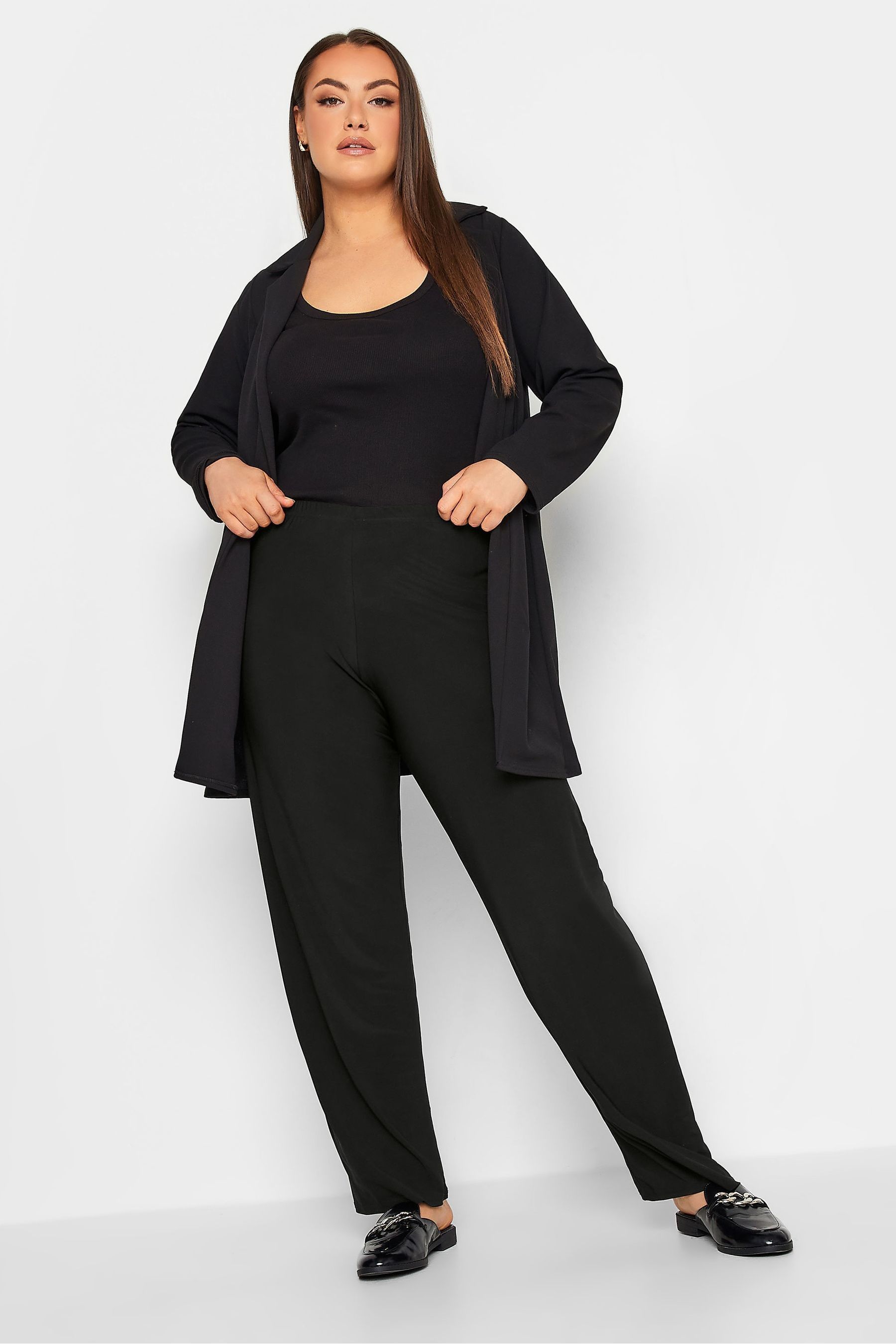 Buy Yours Curve Black Pull On Straight Leg Stretch Trousers from