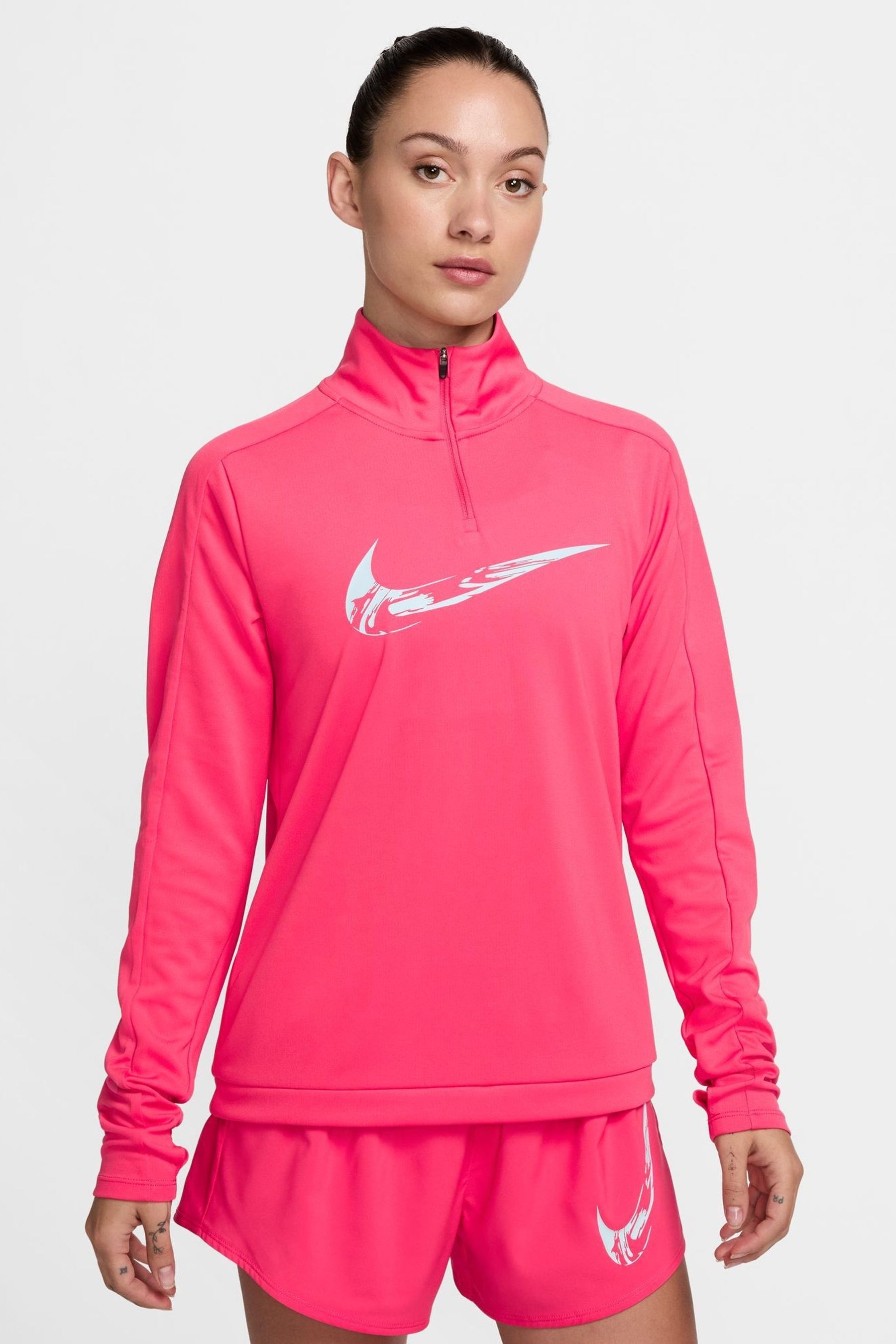 Pink nike half zip running top cheap