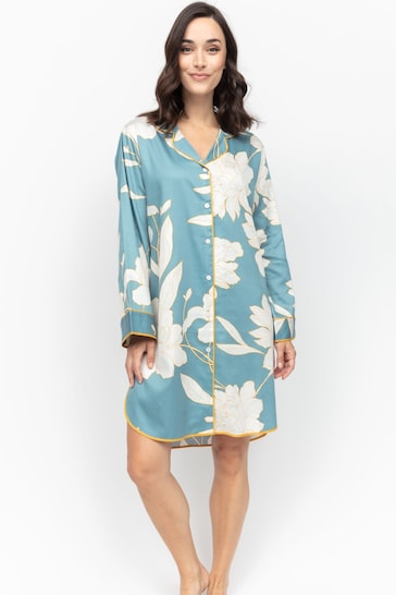Fable and Eve Blue Floral Print Long Sleeve Nightshirt