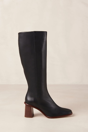 Alohas Black East Leather Knee High Boots with Block Heels