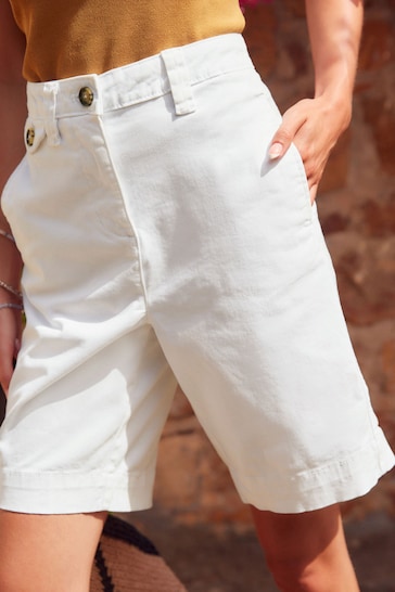 White Chino Knee Length Shorts