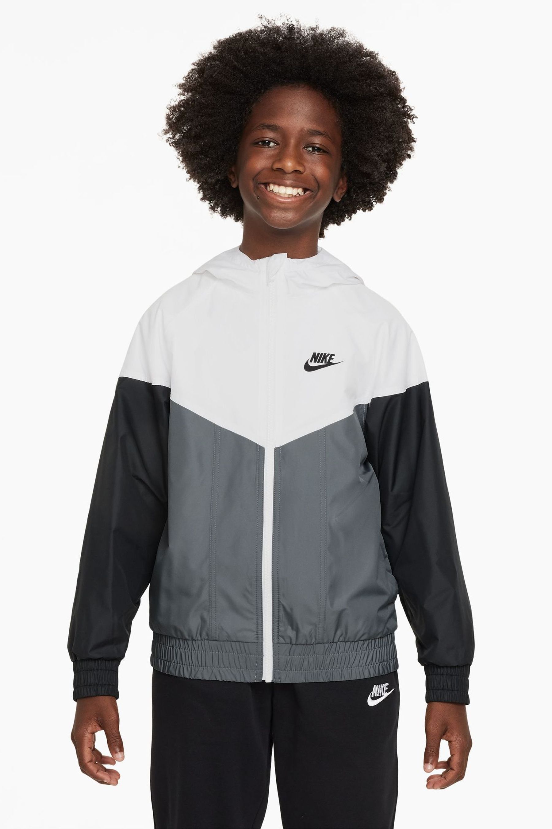 Buy Nike Black White Sportswear Windrunner Hooded Jacket from the Next UK online shop