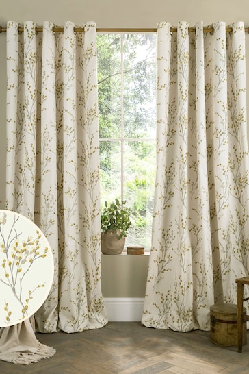 Laura Ashley Ochre Pussy Willow Lined Eyelet Curtains
