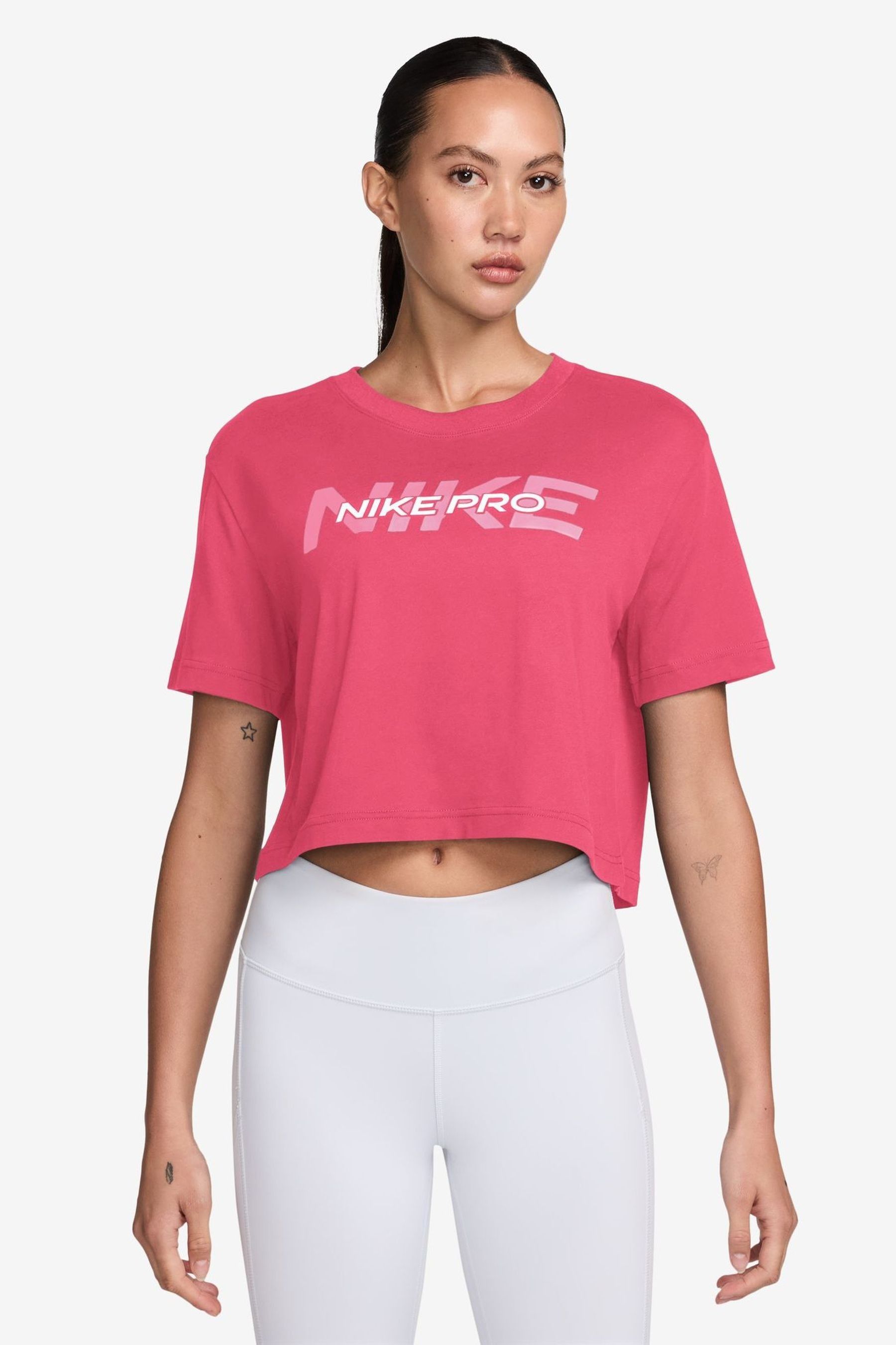 Nike Bright Pink Pro Short Sleeve Cropped T Shirt