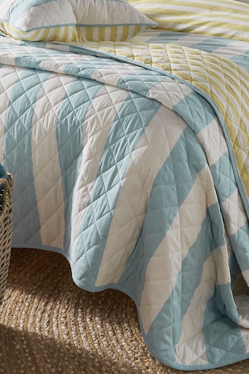 Laura Ashley Seaspray Lille Stripe Quilted Bedspread