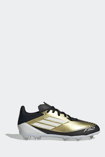 adidas Gold/White Messi F50 Kids League Firm/Multi-Ground Boots