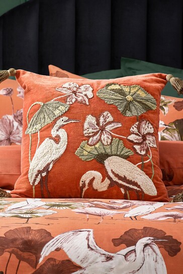 Wylder Tropics Coral Kushiro Embroidered Velvet Cushion
