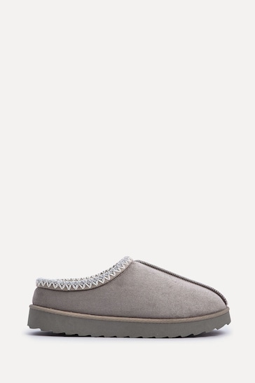 Linzi Grey Tana Faux Suede Slip-On Slippers With Aztec Detail