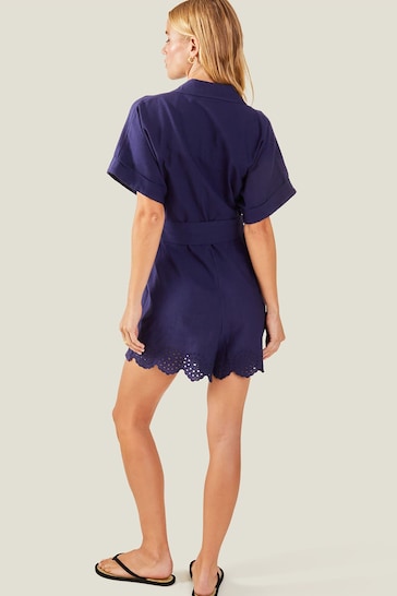 Accessorize Blue Broderie Belted Playsuit