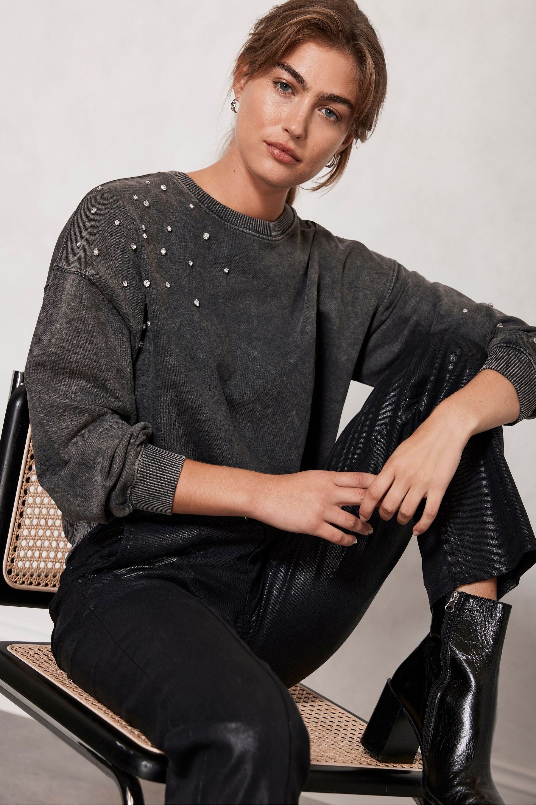 Mint Velvet Grey Mint Velvet Grey Embellished Sweatshirt