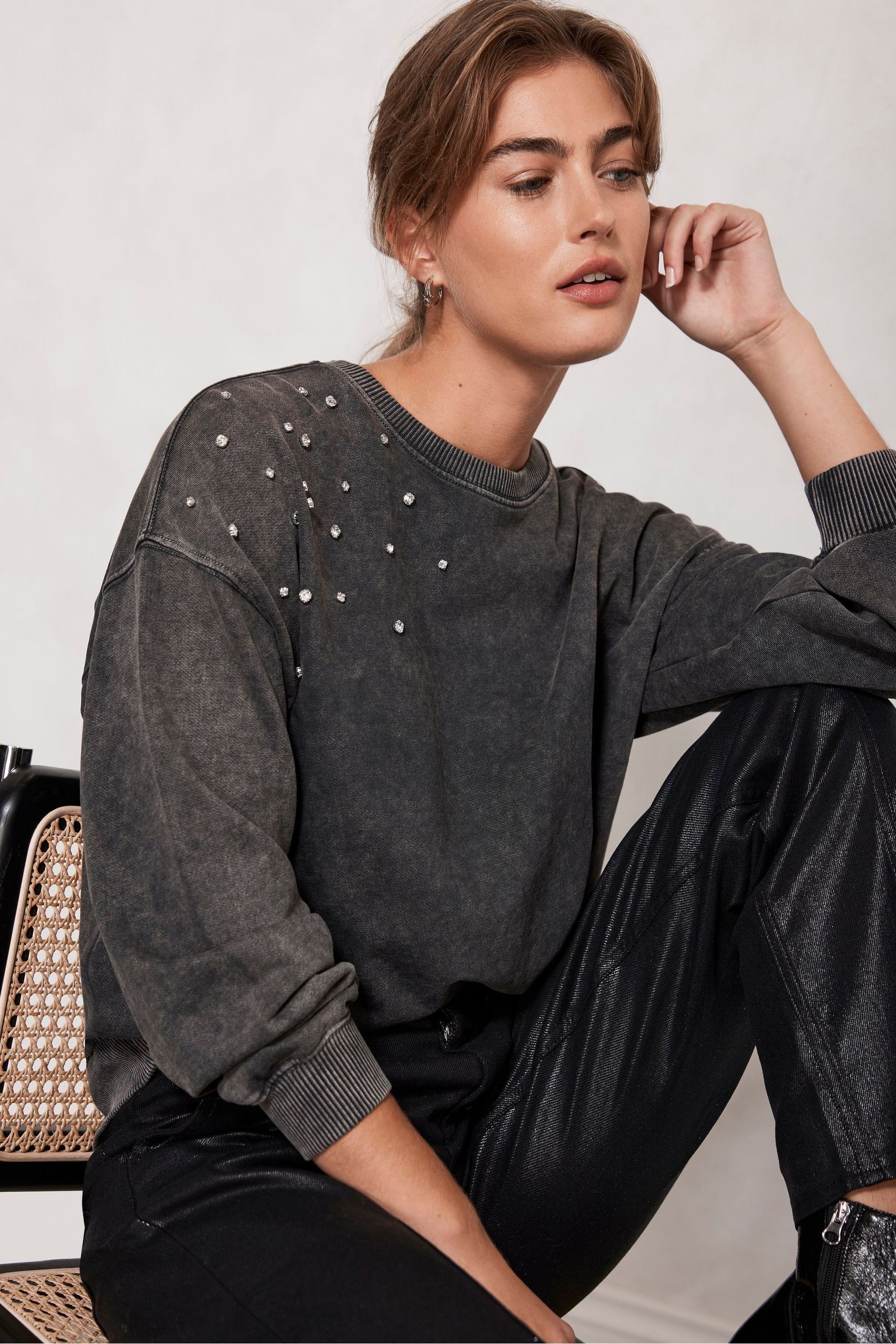 Mint Velvet Grey Mint Velvet Grey Embellished Sweatshirt